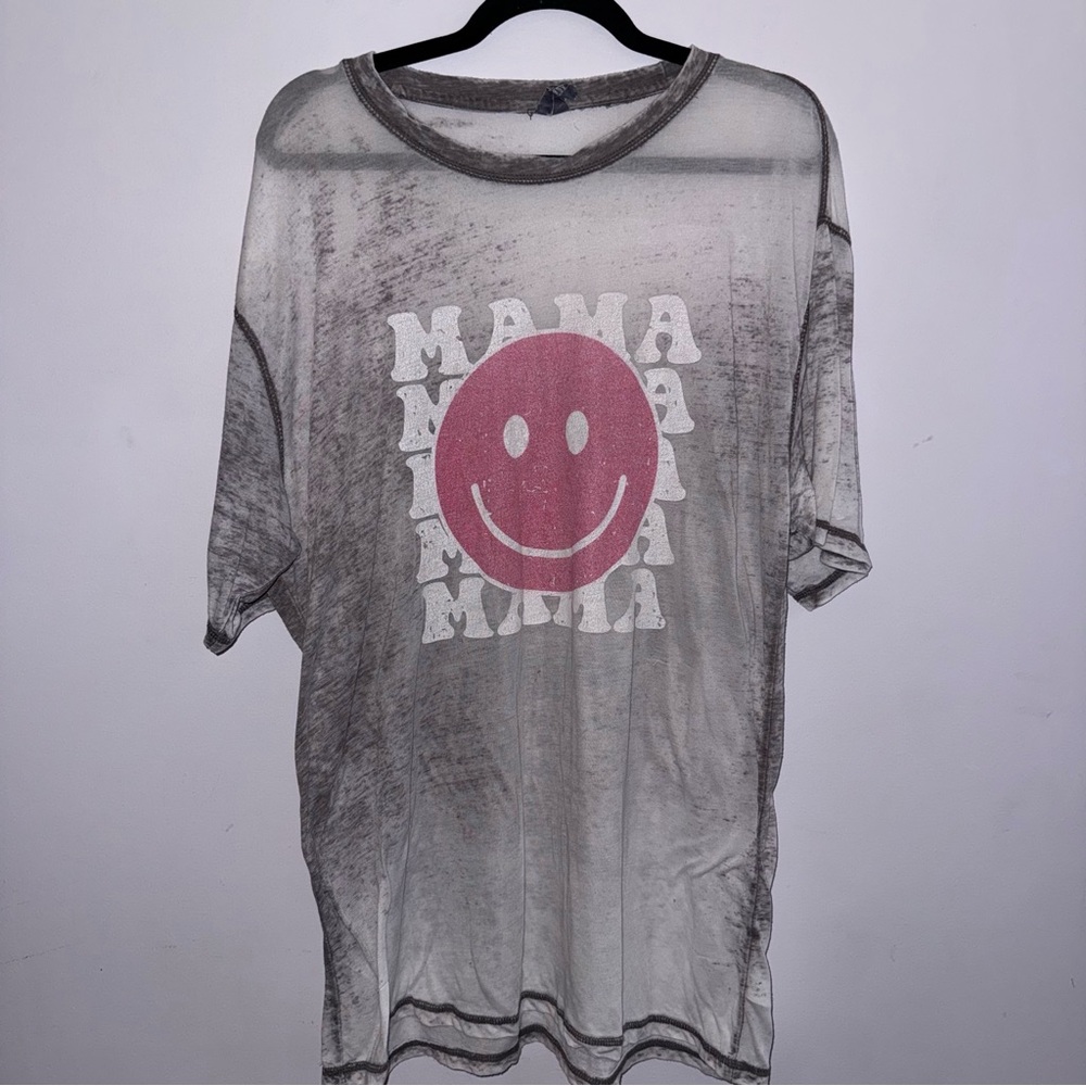 Mountain Moverz Mama Smiley women’s size XX Large Cement Acid Wash gray pink whi